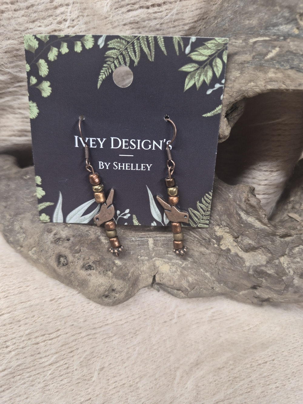 Copper Bird Drop Earrings - Brown Copper